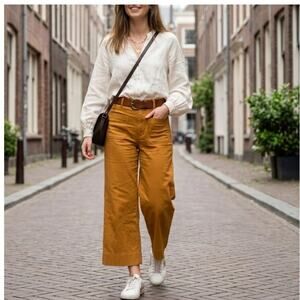 Anthropologie Maeve The Colette Crop High Rise Wide Leg Pants Ochre 26 EUC